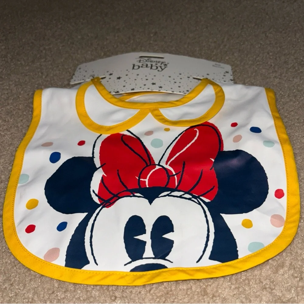Disney Store Disney Baby Minnie Mouse Baby Bib, New with Tags, plastic, washable